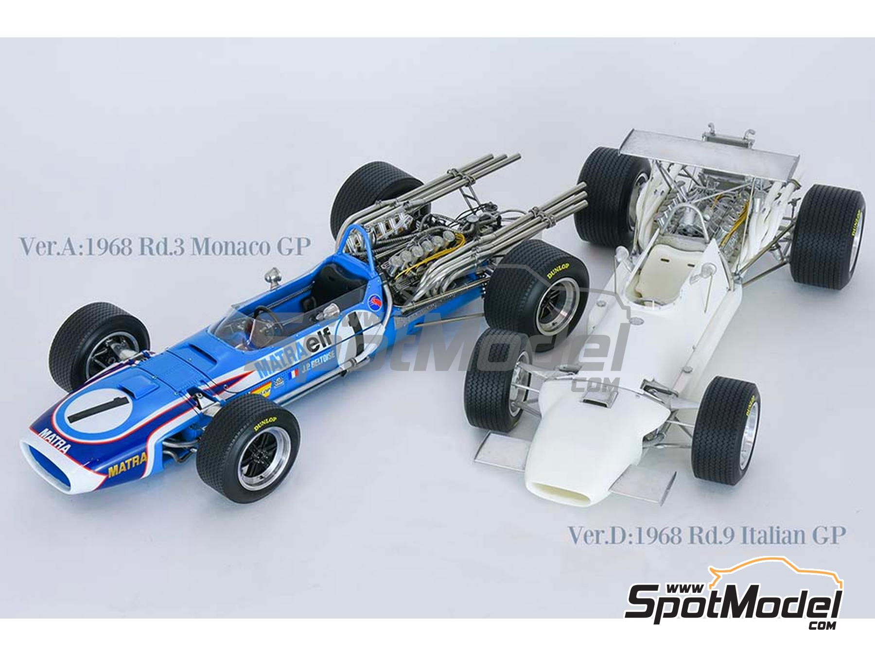 Matra MS11 Matra Sports Team sponsored by Elf - Monaco Formula 1 Grand Prix  1968. Car scale model kit in 1/12 scale manufactured by Model Factory Hiro